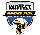 ValvTect Marine Fuel logo with a shield, blue field, and a gold propeller beneath the 'VALVTECT' wordmark and 'MARINE FUEL' banner.